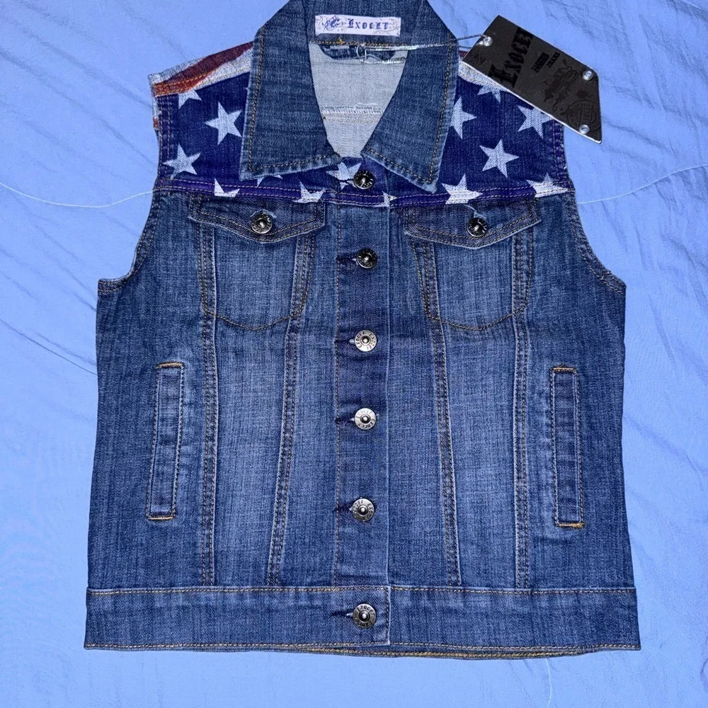 Girls Denim Vest with Star Pattern